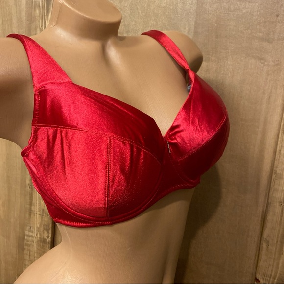 VTG Fredericks of Hollywood red satin bra size 36DD liquid satin second skin - Picture 3 of 14